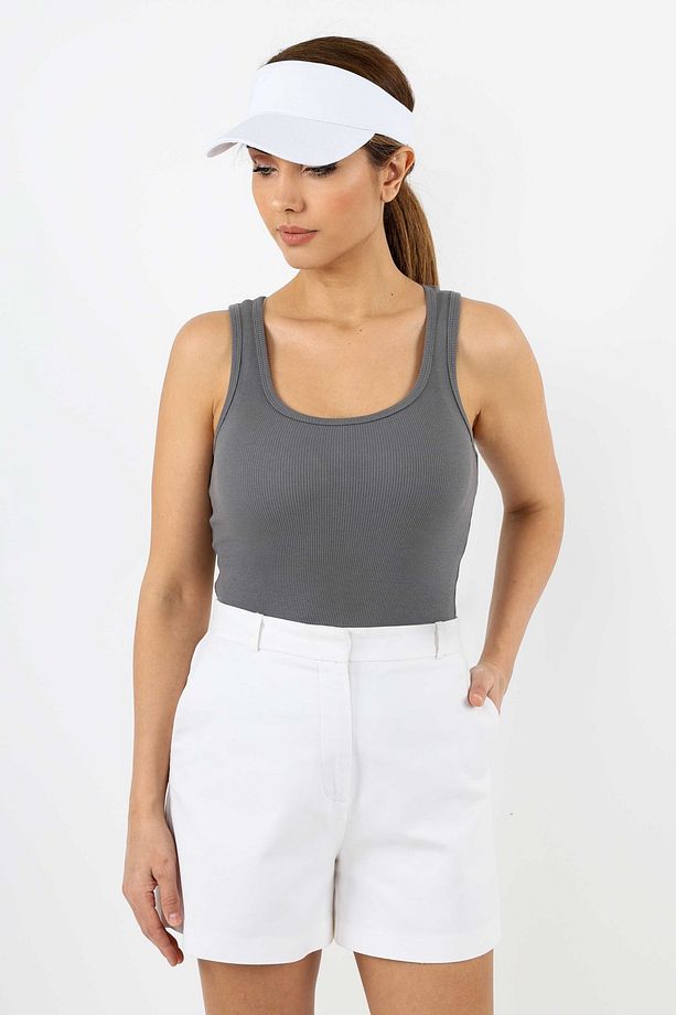 Kadın Cotton Premium Doku Antrasit Pamuklu Basic Fitilli Atlet - 1