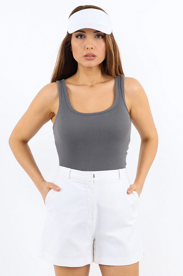 Kadın Cotton Premium Doku Antrasit Pamuklu Basic Fitilli Atlet - 2
