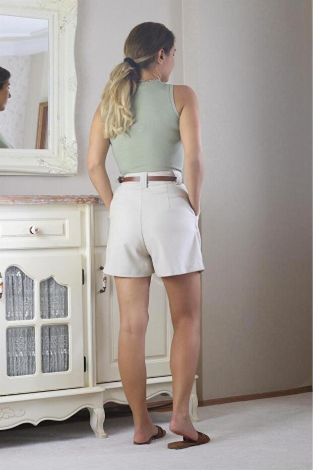 Kadın Dokulu Bej Şort - 5