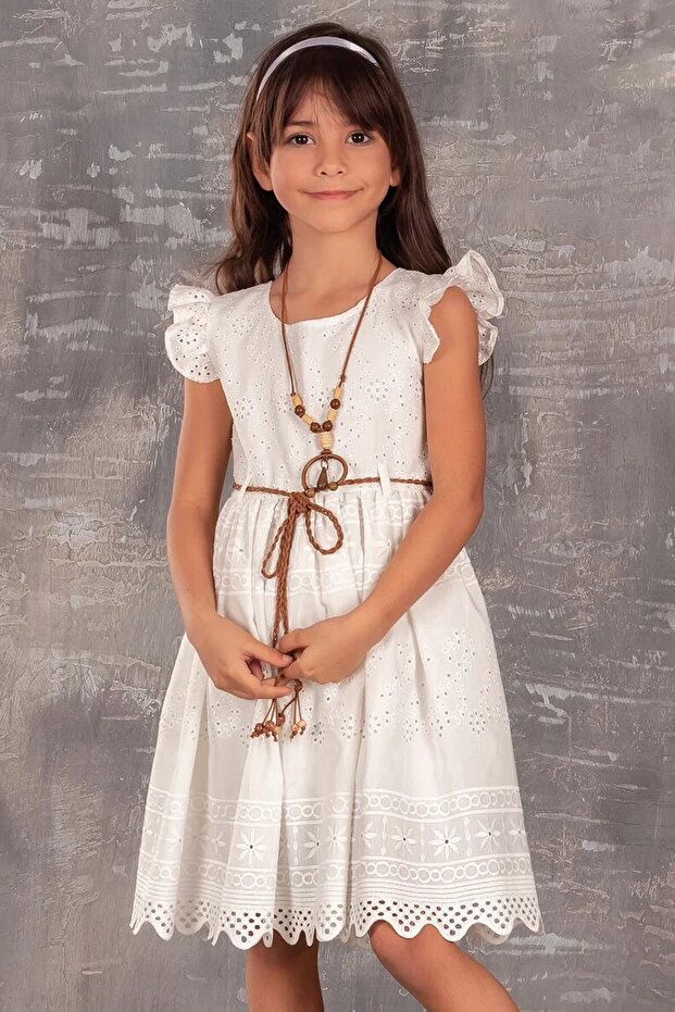Girl's Dress with Scallop Fabric Necklace