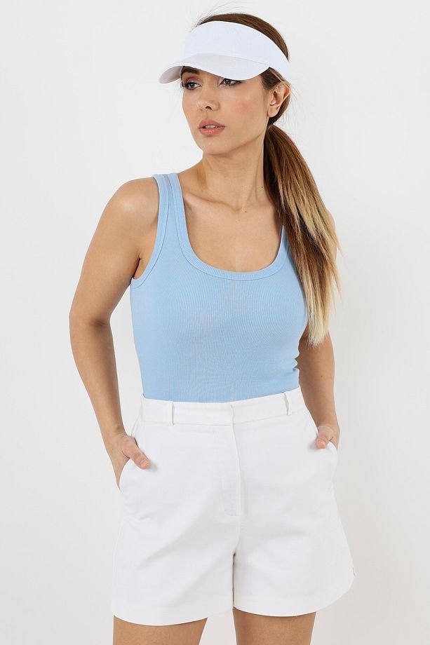 Kadın Cotton Premium Doku Mavi Pamuklu Basic Fitilli Atlet - 6