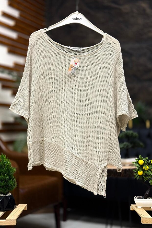 Asymmetrical Short Sleeve Detailed Blouse