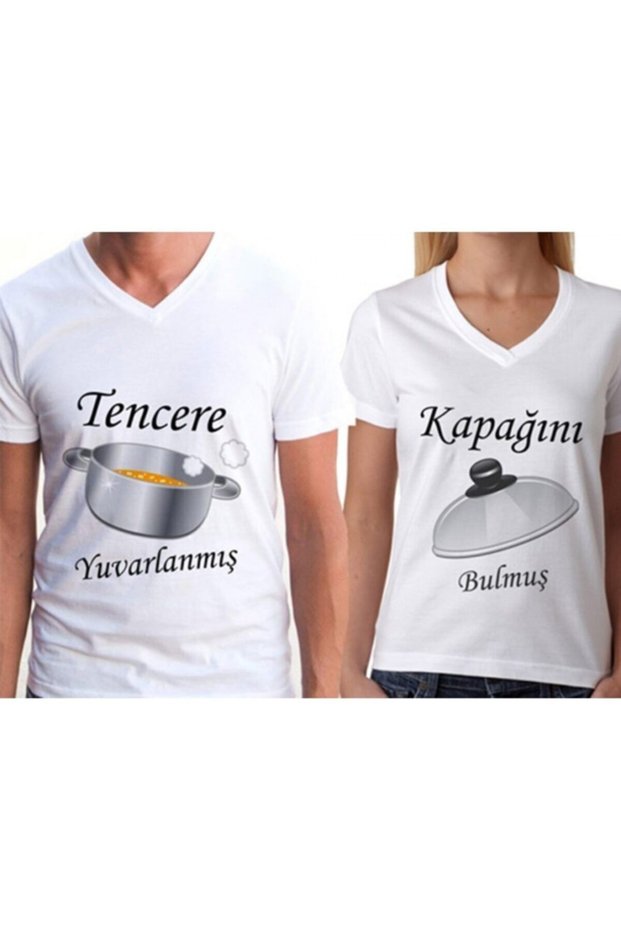Lover T-Shirts for Men and Women Couple Combination White Pot Cover 2 Pieces
