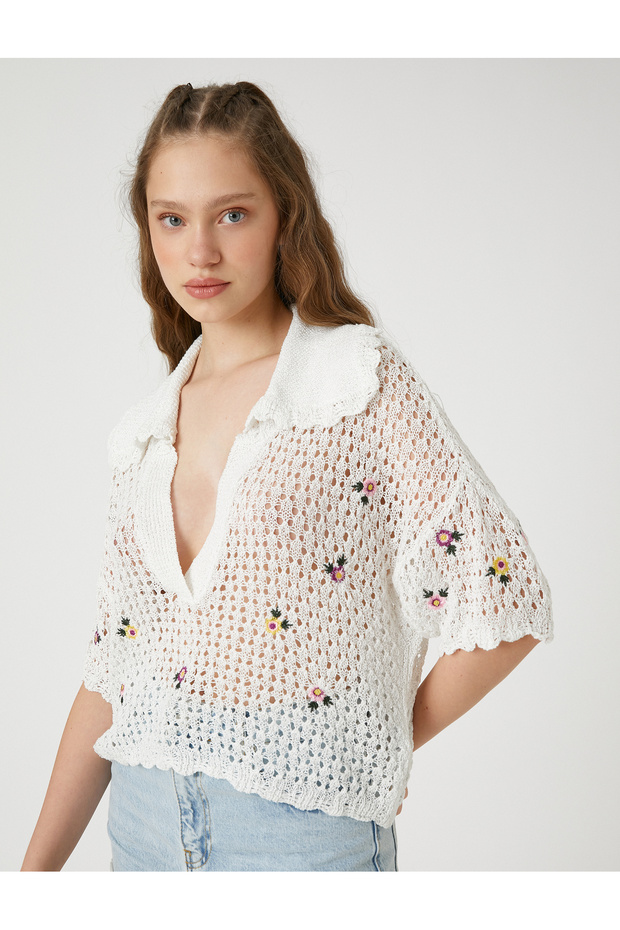 Crochet Sweater Baby Collar Floral Half Sleeve