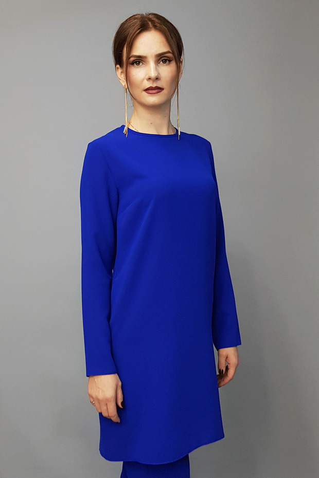 O-Neck Long Sleeve Blouse - Cobalt Blue