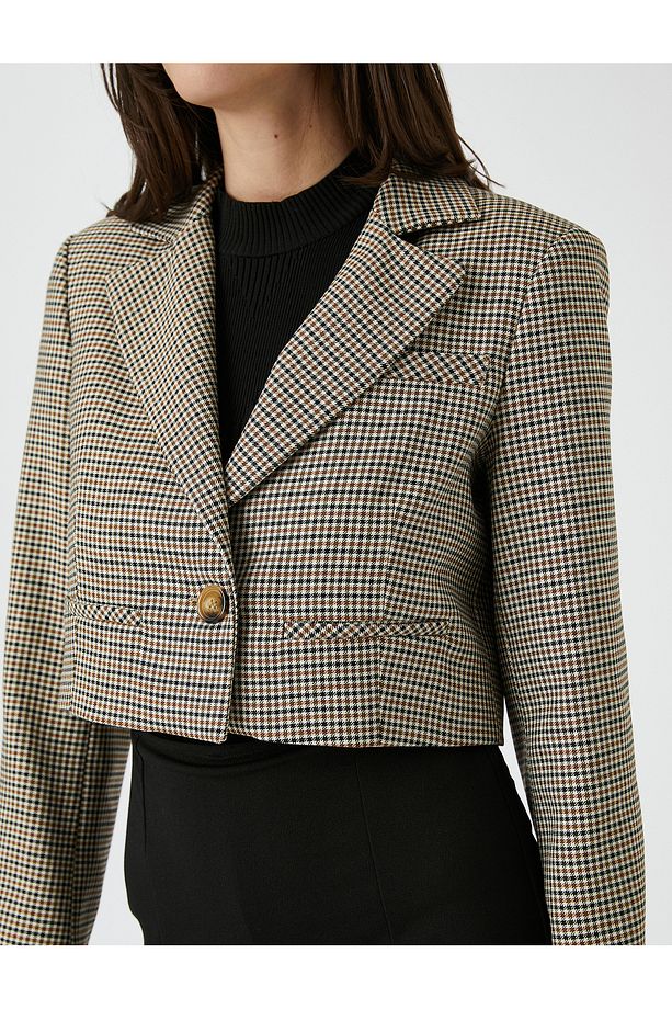 Crop Blazer Ceket Tek Düğmeli - 5