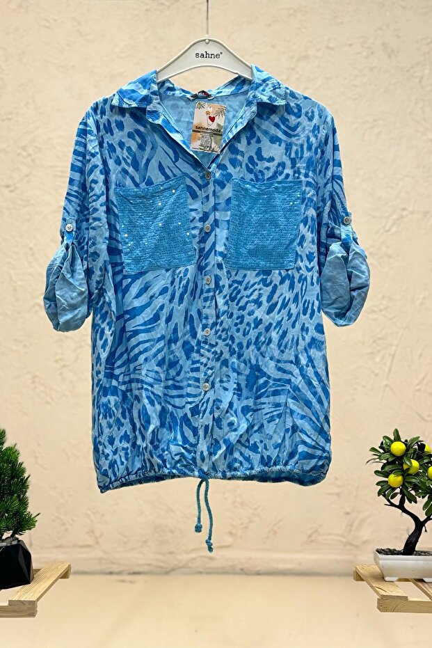 Batik Leopard Pattern Sequin Detailed Voile Shirt
