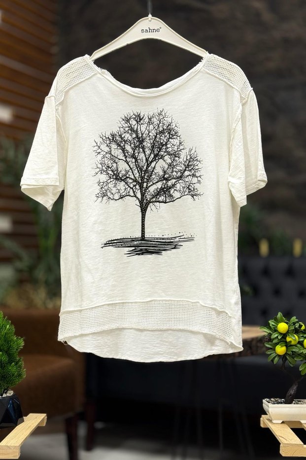 Tree Print Short Sleeve Combed Cotton Tshirt