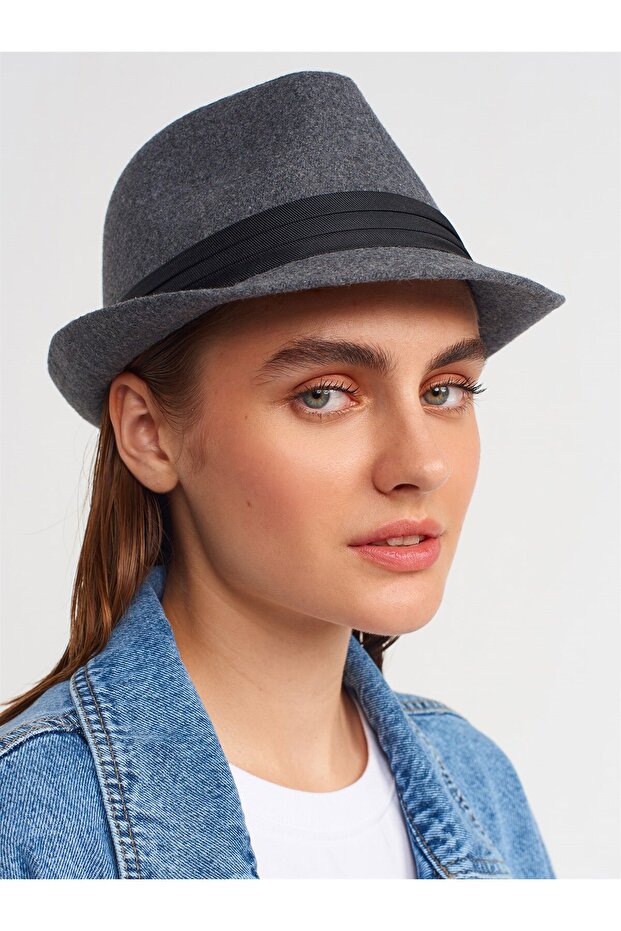 Women's Smoked Stripe Detailed Stamped Fedora Hat