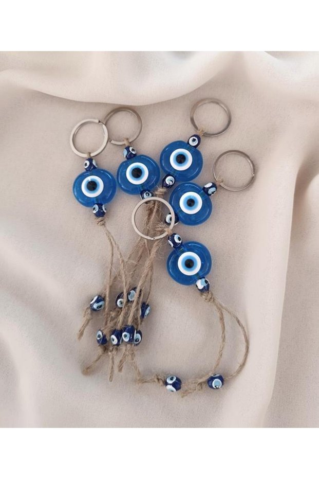 Nazar Boncuk Transparent Blue Keychain 5 Pieces Evil Eye Repellent Wooden Beaded Evil Eye Hand Made Wicker Evil Eye Keychain
