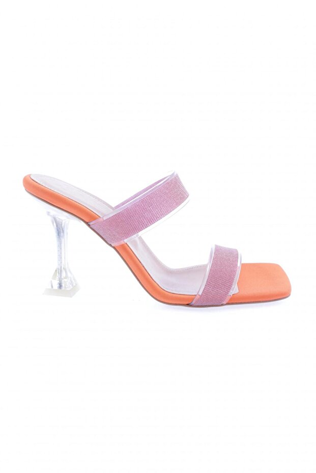 5155-23y Women's Transparent Glittered Banded Heeled Slippers