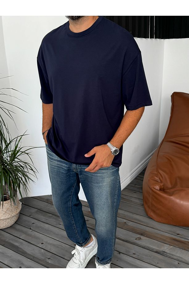Lacivert Likralı Basic T-Shirt BY-056 - 2
