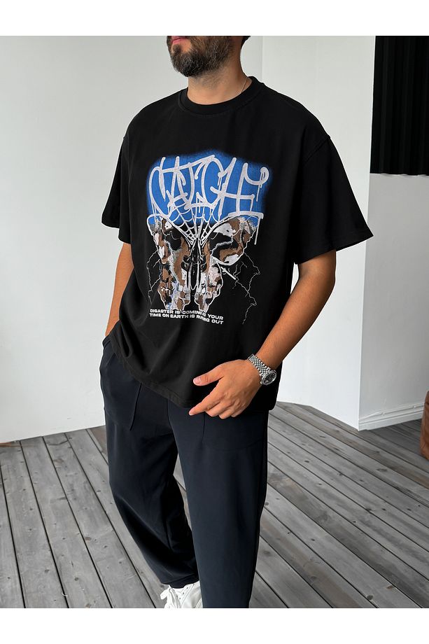 Siyah Butterfly Baskılı Oversize T-Shirt C-035 - 2