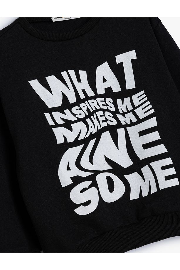 Slogan Baskılı Uzun Kollu Bisiklet Yaka Sweatshirt - 3