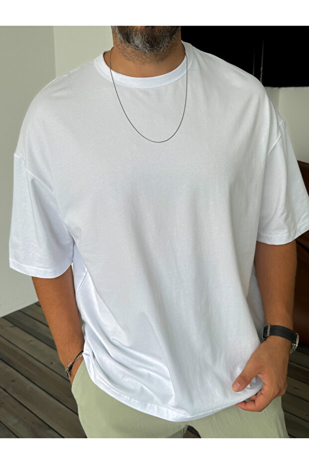 Beyaz Likralı Basic T-Shirt BY-056 - 5