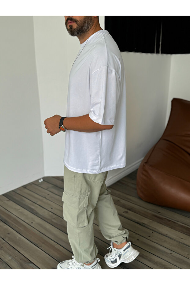 Beyaz Likralı Basic T-Shirt BY-056 - 3