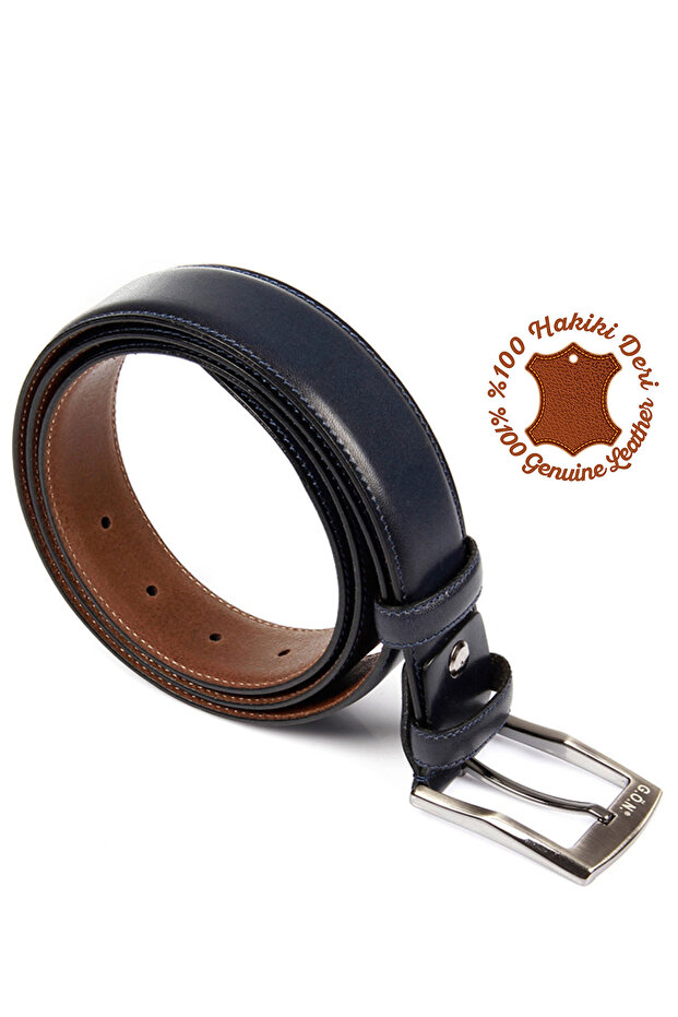 Navy Blue Antique Gön Genuine Leather Men's Belt 13401