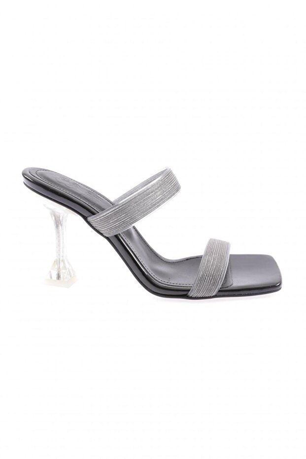 5155-23y Women's Transparent Glittered Banded Heeled Slippers