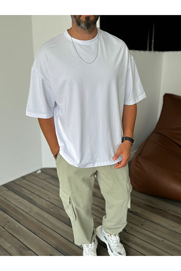 Beyaz Likralı Basic T-Shirt BY-056 - 2