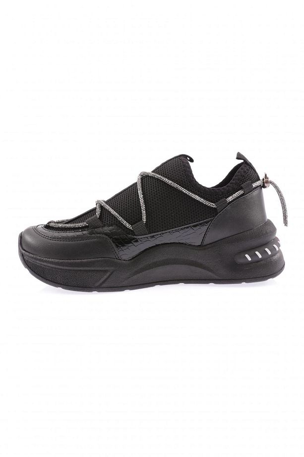 Kadın Kalın Taban Fileli Lastik Ip Detaylı Sneakers Ayakkabı Siyah 343102831 - 3