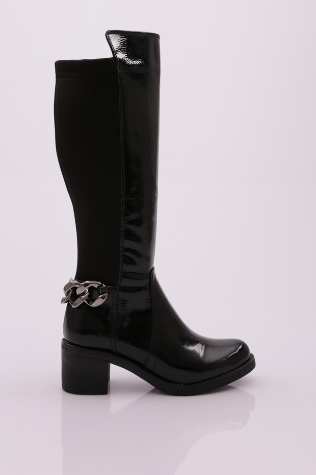 710-22k Women's Ankle-High Boots with Chain Detail on the Back and Stretch Heel
