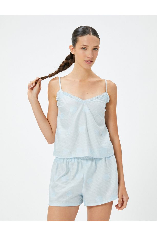 Askılı Şortlu Pijama Takımı Fırfırlı Dokulu Viskon - 2