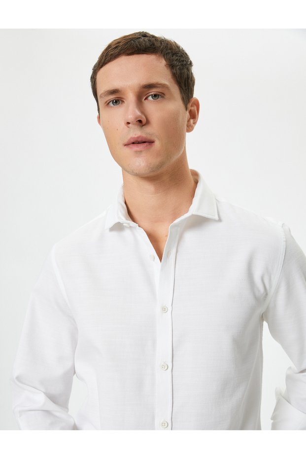 Slim Fit Shirt Classic Collar Long Sleeve Button Cotton