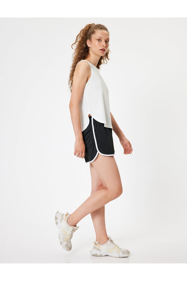 Comfortable Fit Mini Sports Shorts - Waist Lace-up and Piping