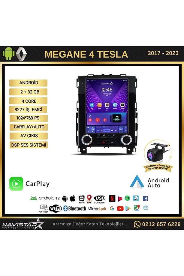 Renault Megane 4 Tesla 2017-2023 Model 2 32gb Android Kablosuz Carplay Navigasyon Multimedya Sistem - 2