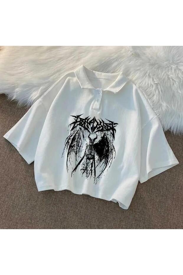 LAGOM MODA Gothic Devil Polo Collar Crop - 4