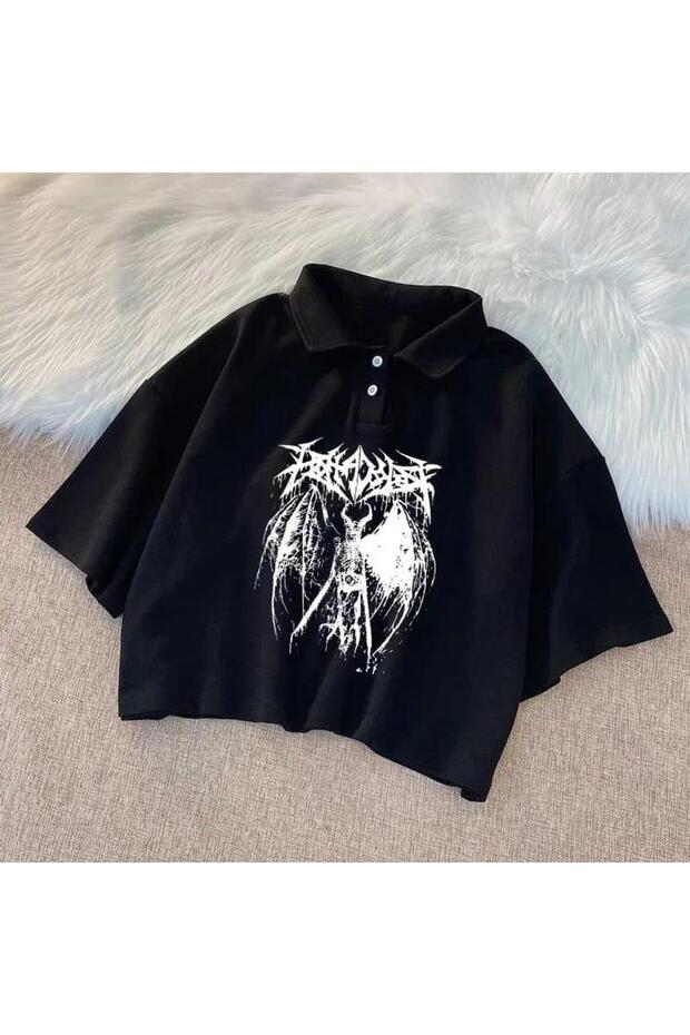 LAGOM MODA Gothic Devil Polo Collar Crop - 3