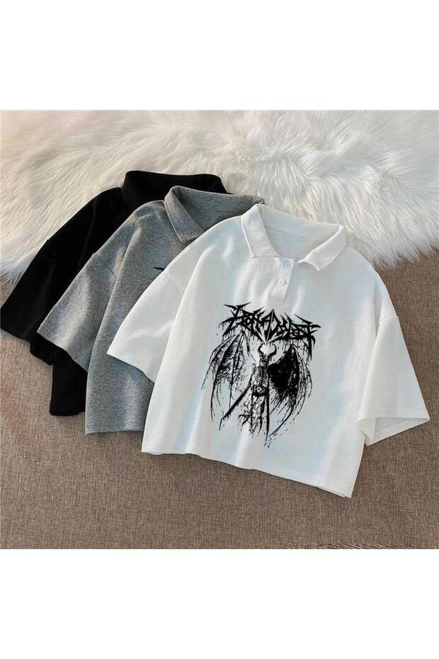 LAGOM MODA Gothic Devil Polo Collar Crop - 1