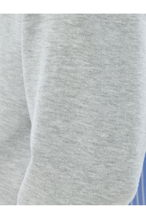 Oversize Sweatshirt İki Farklı Kumaş Kullanımlı Bisiklet Yaka Uzun Kollu - 6