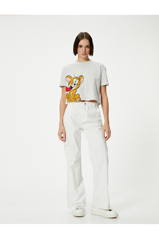 Crop Tom and Jerry T-Shirt Licensed Short Sleeve Crew Neck Cotton