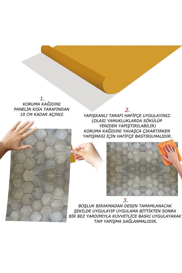 Kendinden Yapışkanlı Altıgen Ahşap Desenli Pvc Panel 41x62 Cm (4 Adet) 1 M² - 4