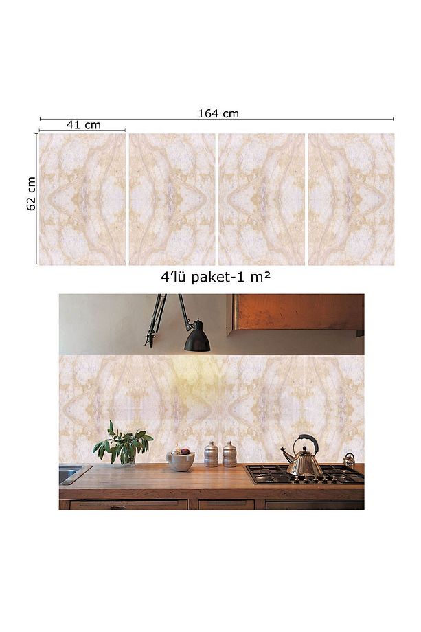 Kendinden Yapışkanlı Bej Mermer Desenli Pvc Panel 41x62 Cm (4 Adet) 1 M² - 3
