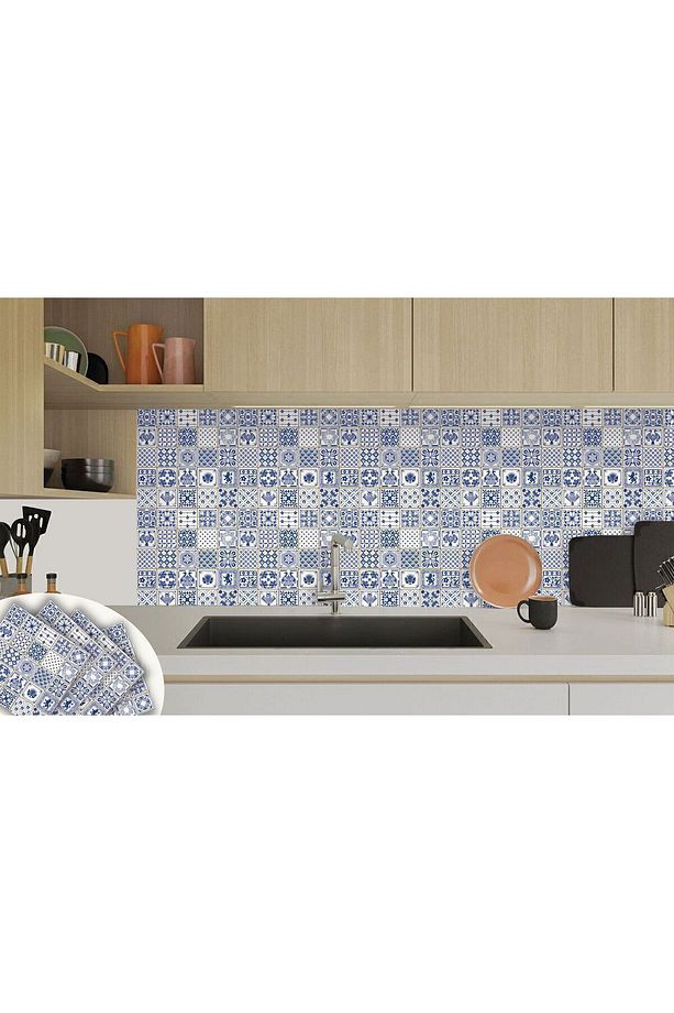 Kendinden Yapışkanlı Modern Mavi Karo Desenli Pvc Karo 30x30 Cm (11 ADET) 1 M² - 6