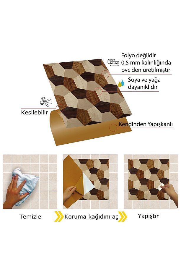 Kendinden Yapışkanlı Geometrik Ahşap Desenli Pvc Karo 30x30 Cm (11 ADET) 1 M² - 4