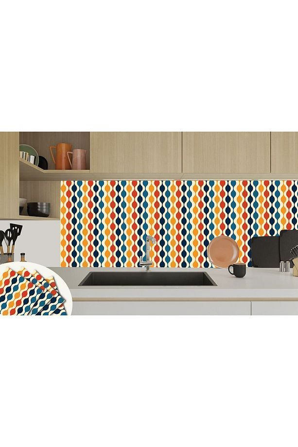 Kendinden Yapışkanlı Renkli Dalga Desenli Pvc Karo 30x30 Cm (4 Adet) 0,36 M2 - 6