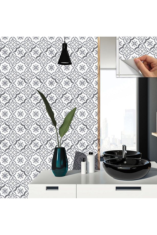 Kendinden Yapışkanlı Mutfak Banyo Kaplama Geometrik 045 Desenli Pvc Karo 30x30 Cm (11 ADET) 1m2 - 4