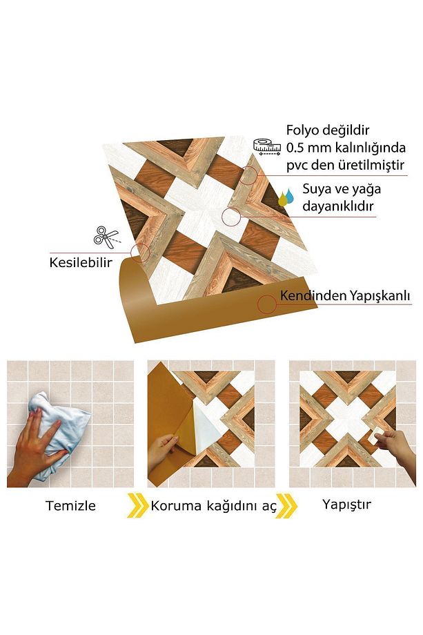 Kendinden Yapışkanlı Ahşap 006 Desenli Pvc Karo 30x30 Cm (11 ADET) 1 M² - 4