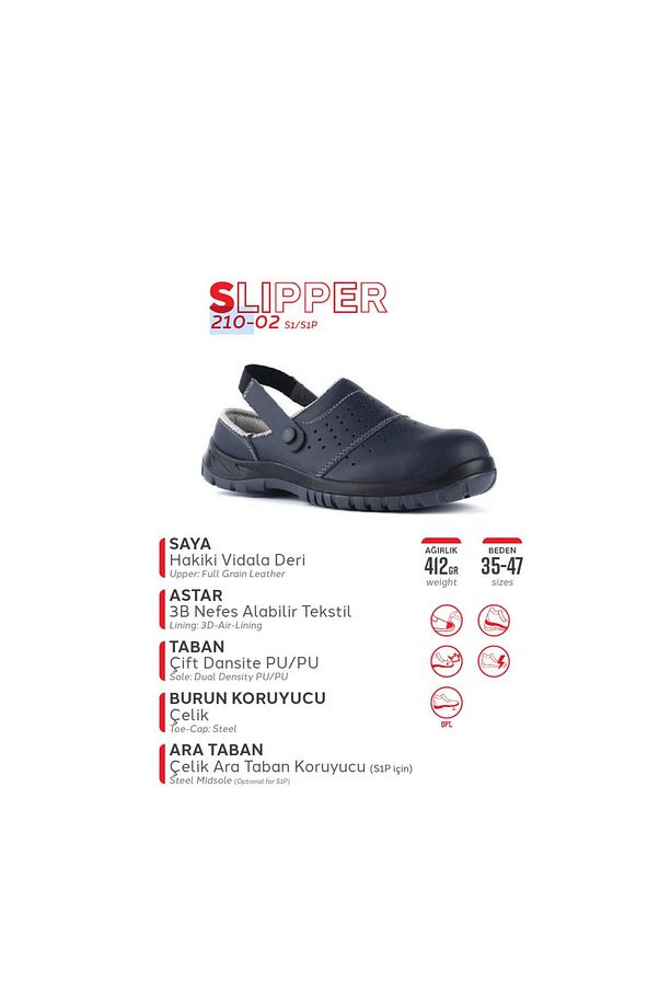 Slipper 210-02 S1 Src Lacivert Mikrofiber Deri Çelik Burun Sabo Iş Terlik Sandalet - 4