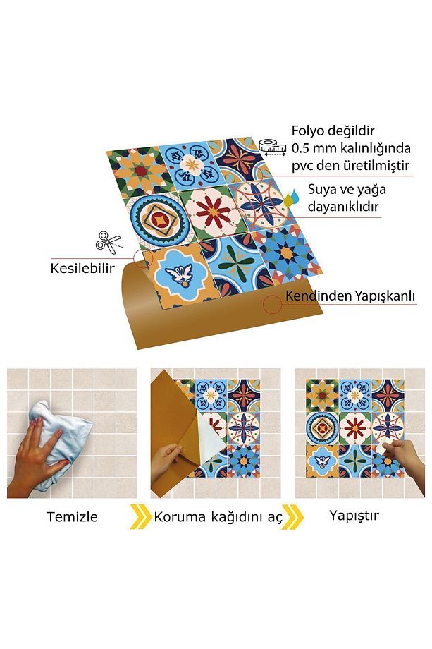 Kendinden Yapışkanlı Zambak Desenli Pvc Karo 30x30 Cm (11 Adet) 1m2 - 4