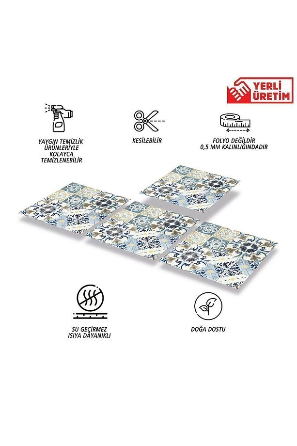 Kendinden Yapışkanlı Banyo Mutfak Kaplama Fas4 Retro Desenli Pvc Karo 30x30 Cm (11 ADET) 1m2 - 3