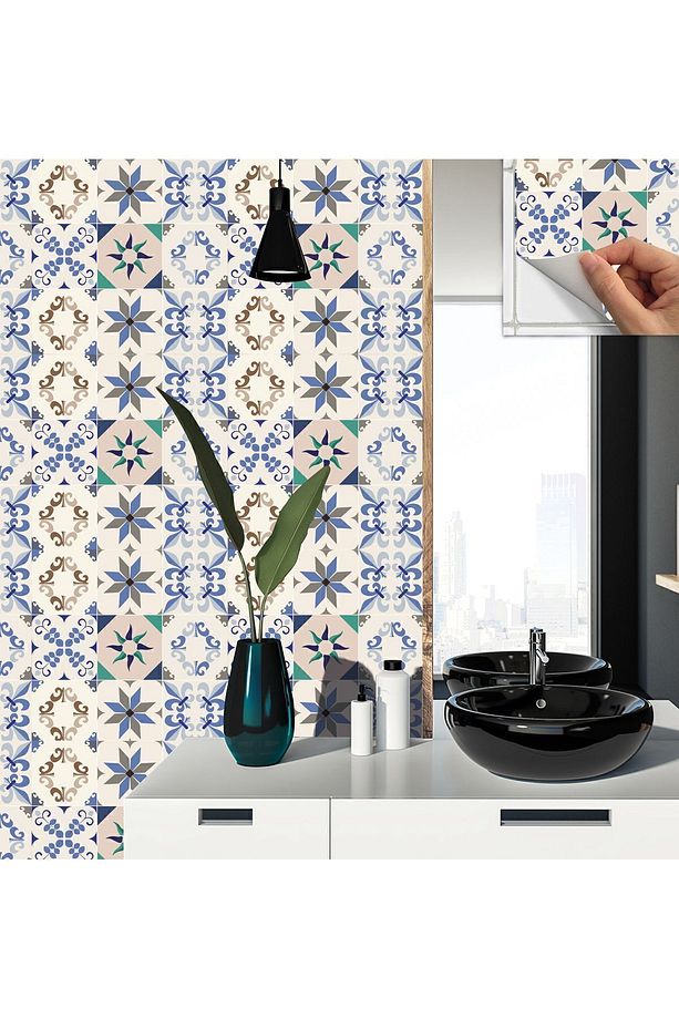 Kendinden Yapışkanlı Mavi Yıldız 9'lu Desenli Pvc Karo 30x30 Cm (11 ADET) 1m2 - 5