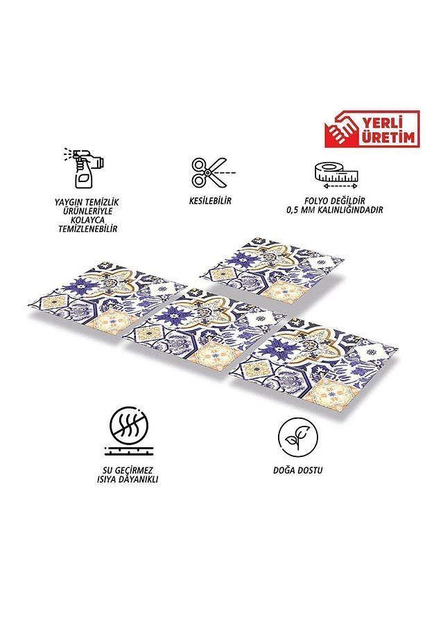 Kendinden Yapışkanlı Karma Mavi Çini Desenli Pvc Karo 30x30 Cm (11 ADET) 1m2 - 3