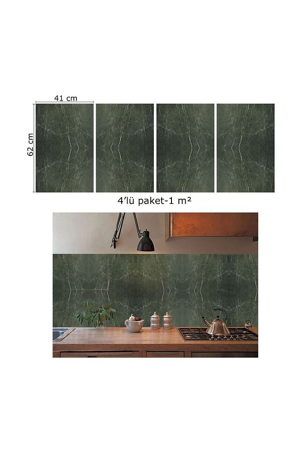 Kendinden Yapışkanlı Siyah Yeşil Mermer Desenli Pvc Panel 41x62 Cm (4 ADET) 1 M² - 4