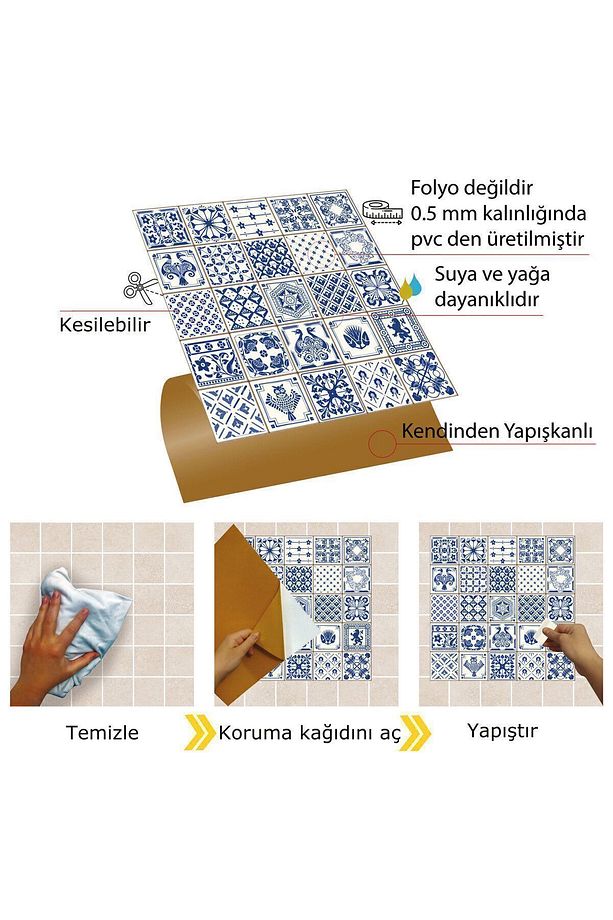 Kendinden Yapışkanlı Modern Mavi Karo Desenli Pvc Karo 30x30 Cm (11 ADET) 1 M² - 4