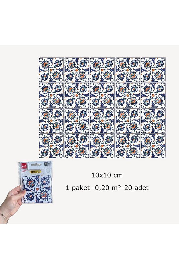 Kendinden Yapışkanlı Çini Desenli Pvc Karo 10x10 Cm 20'li Paket - 4