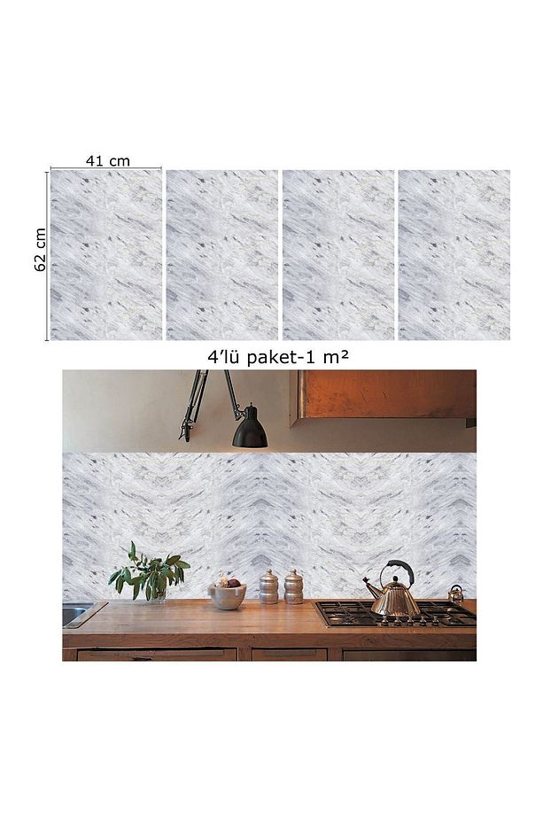 KENDİNDEN YAPIŞKANLI GRİ DALGALI DESENLİ PVC PANEL 41x62 cm (12 Adet) 3 M² - 5